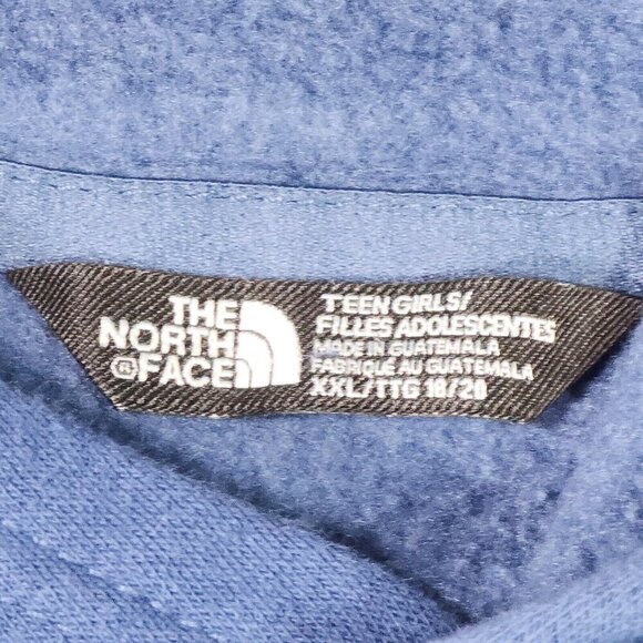North Face Teen Girl Graphic Hoodie XXL 18 Blue Pink Cotton Poly Pocket Pullover - Picture 5 of 16
